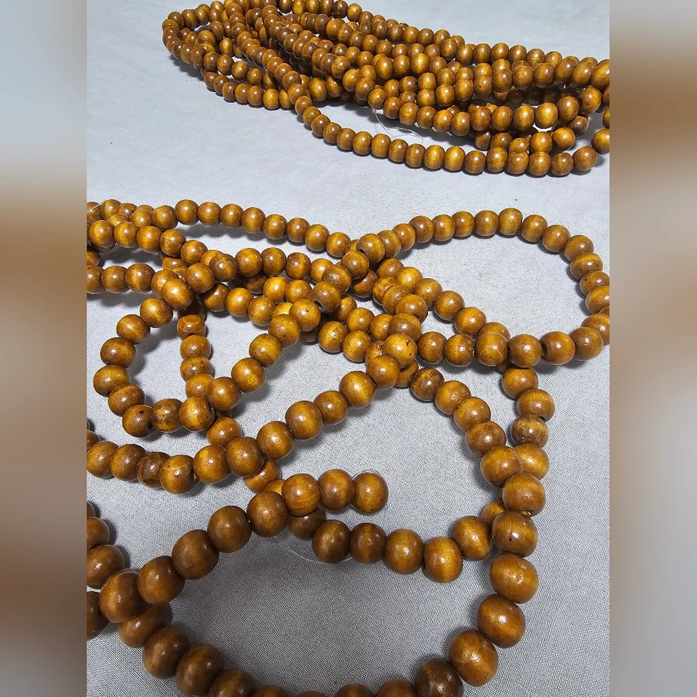 Set Of 2 - 11 Ft Wooden Beaded Garland